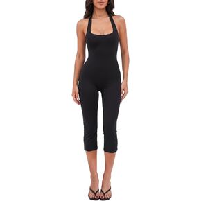 Milumia Women's Backless Halter Neck Capri Jumpsuit Sexy Tie Back Sleeveless Romper Pants in Saudi Arabia