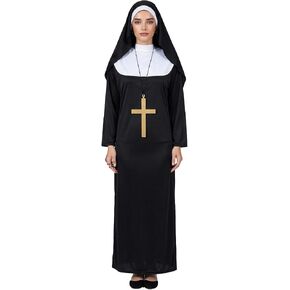LKJ Halloween Nun Costume for Women Cosplay Costume Dress Outfit Nun Habit With Nun Hat&White Collar& Cross Pendant in Saudi Arabia