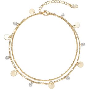 Ankle Bracelets for Women 14K Gold Plated CZ Anklet Waterproof Dainty Layered Summer Beach Foot Jewelry for Women in Saudi Arabia