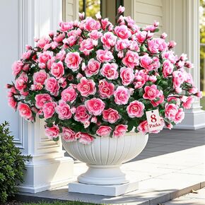 Alupssuc 8 Large Bundles Artificial Flowers for Outdoors Spring Decoration, UV Resistant Faux Flowers Silk Camellia Realistic Fake Flowers for Yard Patio Planter Porch Balcony Garden, Red in Saudi Arabia