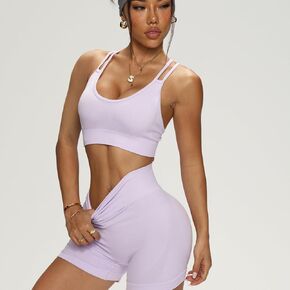 Women's Seamless Yoga Set Non-Padded Sports Bra Top High-Waisted Workout Shorts Yoga Fitness Clothes in Kuwait