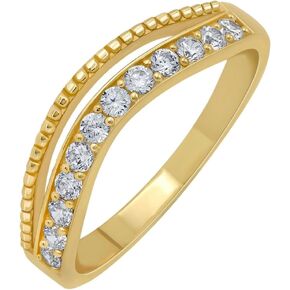 14K Yellow Gold Plated Simulated Diamond Ring for Women – Light Weight Dainty Half Eternity Band, Durable Contour Stackable ring, Perfect for Christmas Anniversaries, Gift for Her in Saudi Arabia