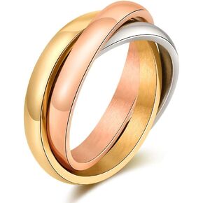 304 Stainless Steel Triple Stacking Rings Interlocked Rolling Rings Link Connected Statement Piece Triple Band Stackable Ring for Women Men Minimalist Anti Anxiety Fidget Ring Birthday Gift in Saudi Arabia