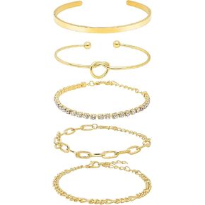 Gold Bracelets for women 14K Gold Bangle Bracelet Stack - Adjustable Waterproof Trendy Bracelets Stacks Bangles Non Tarnish Link Chain for Women Gifts in Saudi Arabia