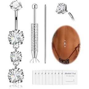 G23 Titanium Dangle Belly Button Rings for Women Sparkling CZ Navel Rings 14G Internally Threaded Belly Piercing Jewelry Teardrop Dangling Belly Rings Gold/Silver in Saudi Arabia