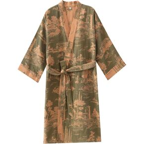 Men Lightweight Kimono Robe 100% Cotton pajamas Comfort Spa Sauna Yukata Water Absorbent House Coat Printed Bathrobe in Saudi Arabia