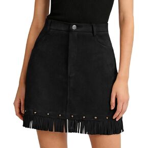 Women's Western Cowgirl Fringe Skirt, Faux Suede High-Waisted Skirt, for Country Music Festivals, Rodeos and Carnivals in Saudi Arabia