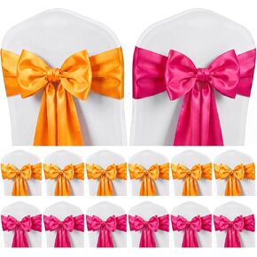 12 Pcs Pink and Orange Satin Chair Sashes Bows, 6 Orange & 6 Hot Pink Chair Ties for Sunset Wedding Reception Party Banquet Decorations, Universal Cover Sashes in Saudi Arabia