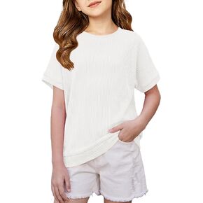 Girls Oversized Tees Textured Loose T-Shirt Short Sleeve Crewneck Summer Tops for Teen Girls 5-14 Years in Saudi Arabia