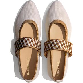 REFRASE LIFE Mary Jane Flats Pointed Toe, Women's Ballet Flats with Wide Strap, Dressy Knit Slip-On Ballet Shoes for Everyday Wear, Lightweight and Breathable in Saudi Arabia