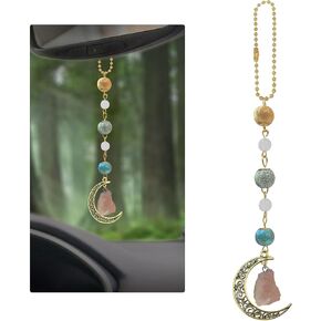 Boho Moon Hanging Car Charm, Crystal Rearview Mirror Pendant, Car Decor for Women, Cute Ceramic Accessory in Saudi Arabia