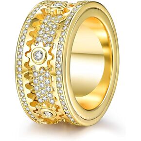 Anxiety Fidget Spinner Ring Gold, Spinning Rings for Women, Spinner Ring Women Stress Relief, Metal Gear Solid Ring Finger Toys Wedding Band Rings with Gift Box in Saudi Arabia