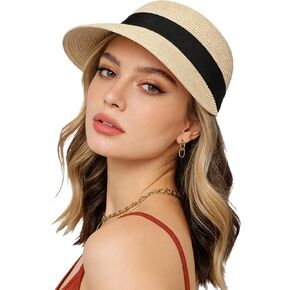 Women's Summer Straw Sun Hat - Black Ribbon Foldable Outdoor Floppy Straw Beach Hats in Saudi Arabia