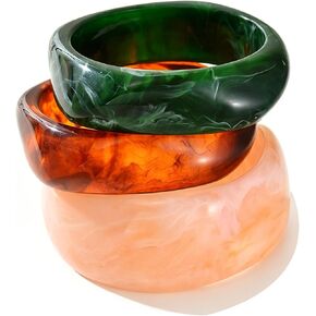 Acrylic Bangle Bracelets for Women, Chunky Colorful Wide Resin Bracelets Set Geometric Fashions Statement Stackable Bracelet Jewelry in Saudi Arabia
