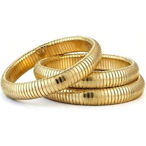 3pcs Stretch Cuff Bracelets, Gold Bangles Stack Set, Vacation Jewelry for Women, Chunky Jewelry Stack Bracelets, Stylish Gold Bracelet Set in Saudi Arabia