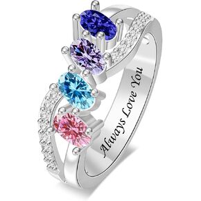Personalized Infinity Birthstone Ring for Women, 925 Sterling Silver Custom Mothers Ring with 1–6 Birthstones and Engraved Name, Jewelry Gift for Mother’s Day Birthday (4 Birthstones) in Saudi Arabia
