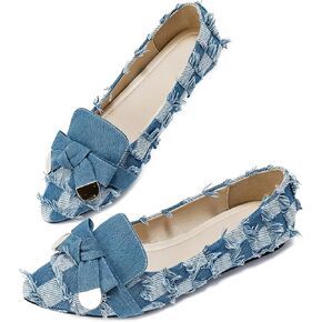 المرأة الدنيم Bowknot الباليه الشقق الراحة أشار تو الانزلاق على حذاء مسطح غير رسمي لطيف بيني متعطل موضة العمل فستان أحذية in Kuwait