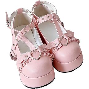 Women’s Punk Mary Jane Platform Shoes with Rivet Bow-Know Chain Casual Gothic Leather Black Pumps Round-Toe Chunky Heels in Jeans JK Dress Skirts for Halloween Travel Party Cosplay Dating in Saudi Arabia
