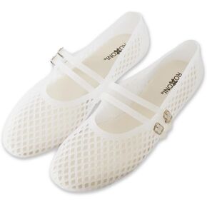 Roxoni Women’s Double Strap Jelly Mary Jane Flats, Lightweight Breathable Ballet Flats in Saudi Arabia