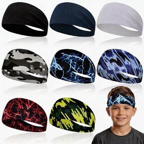 8 Pcs Headbands for Men&Boys, 16" x 3.2" Athletic Sweatbands, Moisture Wicking Elastic Hairband for Running, Basketball, Soccer & Yoga Workout in Saudi Arabia