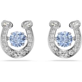 Symbolica stud earrings, Round cut, Pavé, Horse shoe, Blue, Rhodium plated in Saudi Arabia