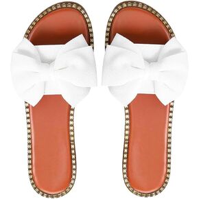 Women's Bow Flat Sandals Dressy Cute Slides Open Toe Flats Sandal Summer Casual Vacation Beach Slip On Slippers in Saudi Arabia