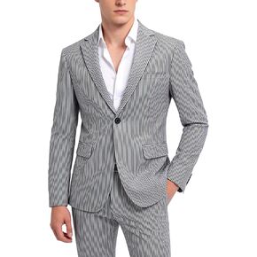 UNINUKOO Seersucker Suit Mens Suits Classic Fit 2 Piece Pinstripe Casual Summer Beach Party Blazer Pants for Men in Saudi Arabia