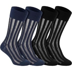 2Pairs Silk Sheer Socks Men, Middle Calf Wide Striped Sheer Nylon Stockings Dress Shoe Socks Formal Suit See Through Silk Sock in Saudi Arabia