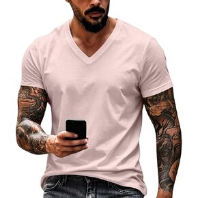 GOFULY V Neck Mens T-Shirts Short Sleeve Summer Comfort T Shirts for Men V Neck Breathable Comfy T Shirts for Man Solid Tees in Saudi Arabia