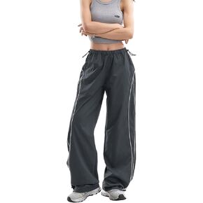 Y2K Parachute Cargo Pants Women Streetwear Dance Hip Hop Baggy Lightweight Straight Drawstring Side Stripe Jogger in Saudi Arabia