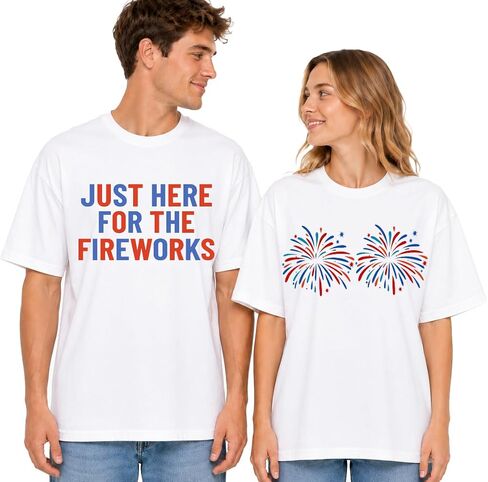 4th of July Matching Couple Shirts, Just Here for The Fireworks Matching Couple Shirts, Funny 4th of July Couples Tshirt, Patriotic Fireworks T-Shirt, Independence Day Matching Tee Multicolor in Saudi Arabia