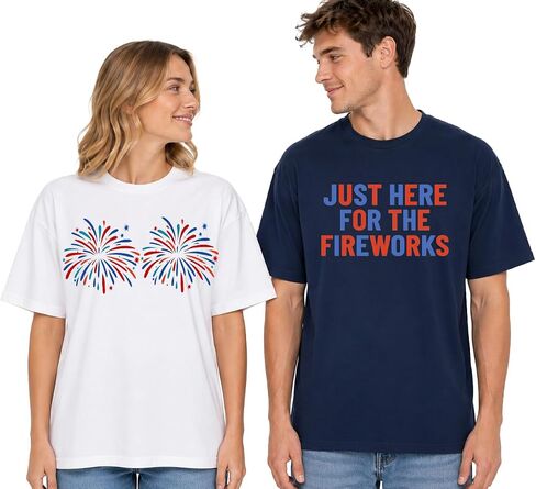 4th of July Matching Couple Shirts, Just Here for The Fireworks Matching Couple Shirts, Funny 4th of July Couples Tshirt, Patriotic Fireworks T-Shirt, Independence Day Matching Tee Multicolor in Saudi Arabia