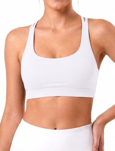 Buauty Sports Bra for Women, Double Thin Straps Single Criss Cross Back Light Support Yoga Bras with Removable Pads in Kuwait