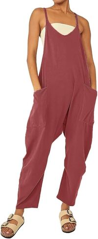 LSCZSLYH Solid Color Zipper Patch Pocket Sling Jumpsuit Fat Hip Pants (Color : Light Grey, Size : M) in Kuwait