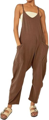 LSCZSLYH Solid Color Zipper Patch Pocket Sling Jumpsuit Fat Hip Pants (Color : Light Grey, Size : M) in Kuwait