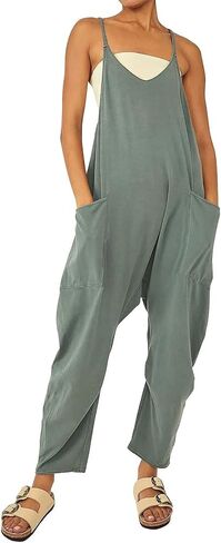 LSCZSLYH Solid Color Zipper Patch Pocket Sling Jumpsuit Fat Hip Pants (Color : Light Grey, Size : M) in Kuwait