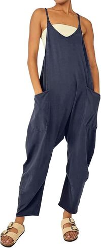 LSCZSLYH Solid Color Zipper Patch Pocket Sling Jumpsuit Fat Hip Pants (Color : Light Grey, Size : M) in Kuwait