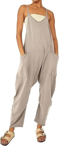 LSCZSLYH Solid Color Zipper Patch Pocket Sling Jumpsuit Fat Hip Pants (Color : Light Grey, Size : M) in Kuwait