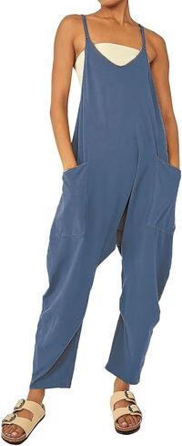 LSCZSLYH Solid Color Zipper Patch Pocket Sling Jumpsuit Fat Hip Pants (Color : Light Grey, Size : M) in Kuwait