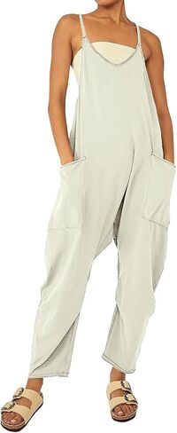 LSCZSLYH Solid Color Zipper Patch Pocket Sling Jumpsuit Fat Hip Pants (Color : Light Grey, Size : M) in Kuwait
