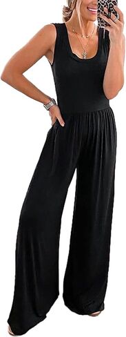 Womens Sleeveless Tank Jumpsuit Casual Summer Travel Outfit Wide Leg Pants One Piece Romper in Kuwait