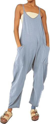 LSCZSLYH Solid Color Zipper Patch Pocket Sling Jumpsuit Fat Hip Pants (Color : Light Grey, Size : M) in Kuwait