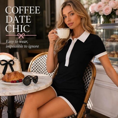 Fcteap Preppy Polo Romper for Women Contrast Collar Short Sleeve Button Casual One Piece Shorts Jumpsuit Cute Coquette Outfit in Saudi Arabia