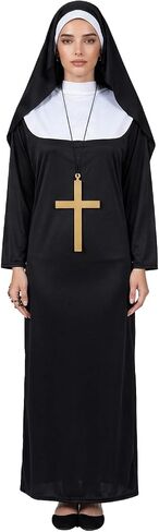 LKJ Halloween Nun Costume for Women Cosplay Costume Dress Outfit Nun Habit With Nun Hat&White Collar& Cross Pendant in Saudi Arabia