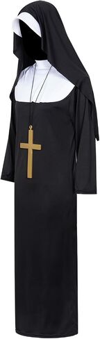 LKJ Halloween Nun Costume for Women Cosplay Costume Dress Outfit Nun Habit With Nun Hat&White Collar& Cross Pendant in Saudi Arabia