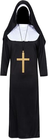 LKJ Halloween Nun Costume for Women Cosplay Costume Dress Outfit Nun Habit With Nun Hat&White Collar& Cross Pendant in Saudi Arabia