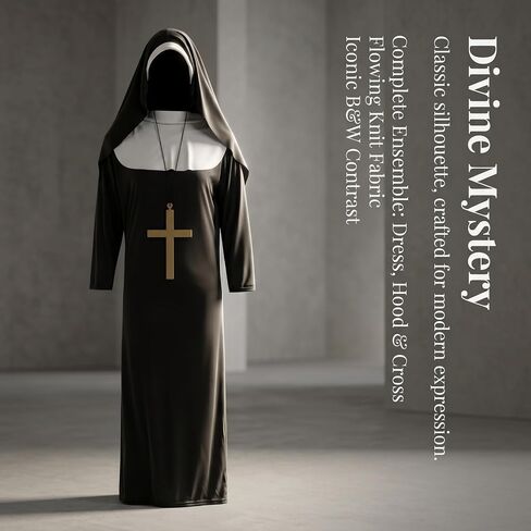 LKJ Halloween Nun Costume for Women Cosplay Costume Dress Outfit Nun Habit With Nun Hat&White Collar& Cross Pendant in Saudi Arabia