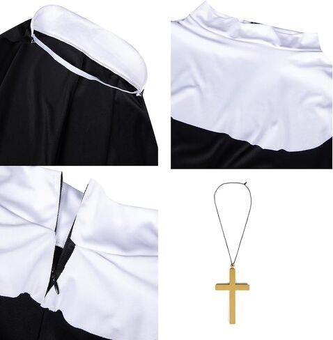 LKJ Halloween Nun Costume for Women Cosplay Costume Dress Outfit Nun Habit With Nun Hat&White Collar& Cross Pendant in Saudi Arabia