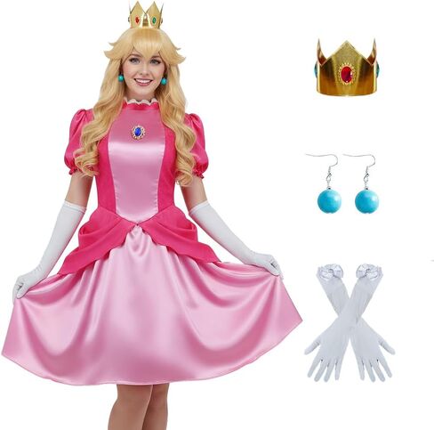 Princess Rosalina Costume Adult Princess Daisy Dress for Women Halloween Cosplay Dress with Crown Earrings Gloves in Saudi Arabia