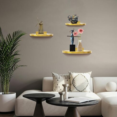 ZEXUIRU 3 Set Metal Glass Shelf for Wall Decor Bathroom Living Room Bedroom Kitchen Metal Mixed-Size, Decorative Glass Floating Wall-Mounted Tempered Shelf Rack Holder -Gold 7.8in/5.9in/3.9in in Saudi Arabia